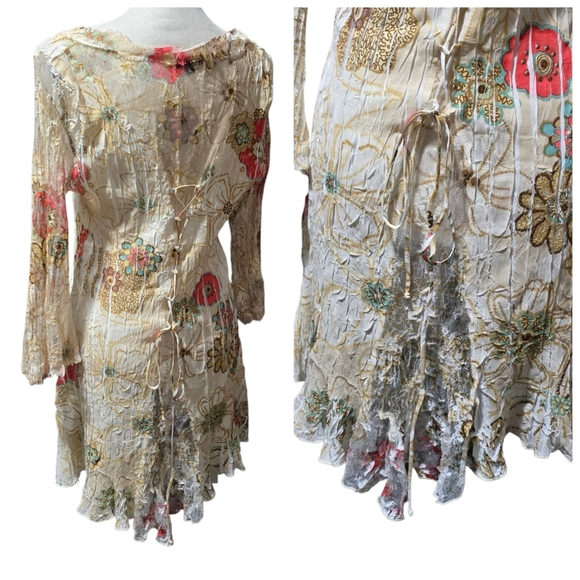 Komarov Crinkle y2k floral Print Dye Tunic lace Long Sleeve long Blouse or dress - Picture 9 of 9